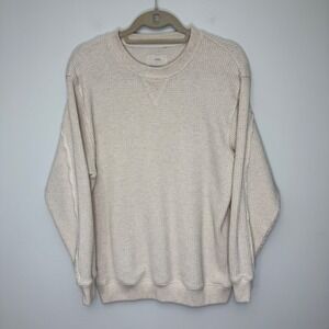 Aerie Waffle Knit Crewneck Long Sleeve Shirt Cream XS